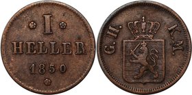 Altdeutsche Münzen und Medaillen, HESSEN-DARMSTADT. 1 Heller 1850. Sehr schön-vorzüglich