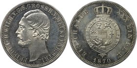 Altdeutsche Münzen und Medaillen, MECKLENBURG - STRELITZ. Friedrich Wilhelm (1860-1904). Vereinstaler 1870 A, Berlin, Silber. 18,48 g. Dav. 732, AKS 7...