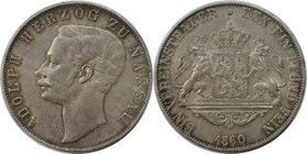 Altdeutsche Münzen und Medaillen, NASSAU. Adolph (1839-1866). Vereinsthaler 1860, Silber. AKS 63. Vorzüglich
