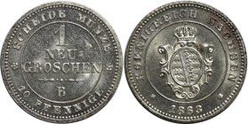 Altdeutsche Münzen und Medaillen, SACHSEN. Johann (1854-1873). 1 Neugroschen 1863 B. Billon. KM #1219. AKS 147. Stempelglanz