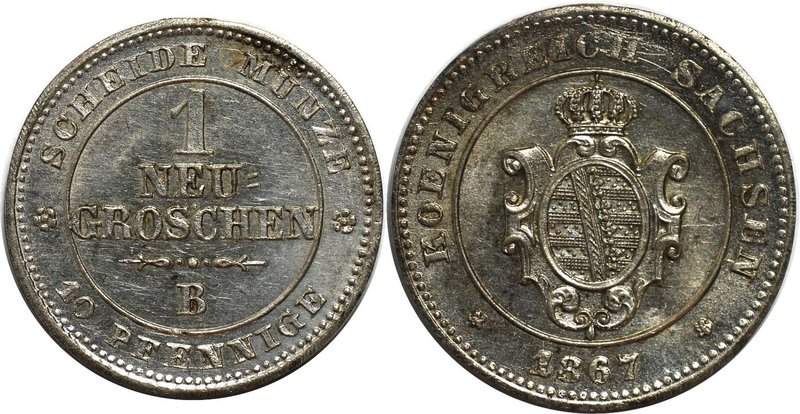 Altdeutsche Münzen und Medaillen, SACHSEN. Johann (1854-1873). 1 Neugroschen 186...