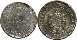 Altdeutsche Münzen und Medaillen, SACHSEN. Johann (1854-1873). 1 Neugroschen 1867 B. Billon. KM #1219. AKS 147. Stempelglanz