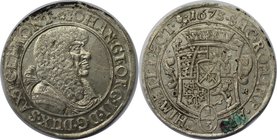 Altdeutsche Münzen und Medaillen, SACHSEN - ALBERTINE. Johann Georg II. (1656-1680). 1/3 Reichstaler 1673 CR, Silber. Kohl 231. Stempelglanz, min. Sch...