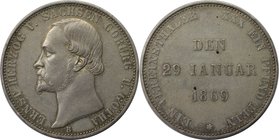 Altdeutsche Münzen und Medaillen, SACHSEN - COBURG - GOTHA. Ernst II. (1844-1893). Taler 1869, 25jahrige Regierungsjubilaum. Silber. KM 152, AKS 117, ...