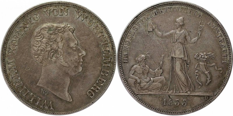 Altdeutsche Münzen und Medaillen, WÜRTTEMBERG. Wilhelm I. (1816-1864). Taler 183...