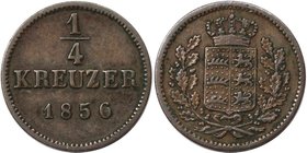 Altdeutsche Münzen und Medaillen, WÜRTTEMBERG. Wilhelm I. (1816-1864). 1/4 Kreuzer 1856. Kupfer. KM 589. Vorzüglich