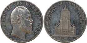 Altdeutsche Münzen und Medaillen, WÜRTTEMBERG. Karl (1864-1891). Doppelter Vereinstaler 1871, Wiederherstellung des Ulmer Münsters. Silber. AKS 131. V...