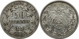 Deutsche Münzen und Medaillen ab 1871, REICHSKLEINMÜNZEN. 50 Pfennig 1903 A, Silber. Jaeger 15. Sehr Schön-Vorzüglich, Berieben
