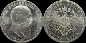 Deutsche Münzen und Medaillen ab 1871, REICHSSILBERMÜNZEN, Baden, Friedrich I. (1852-1907). 5 Mark 1907, auf den Tod. Silber. Jaeger 37. Vorzüglich. K...