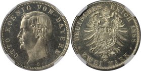Deutsche Münzen und Medaillen ab 1871, REICHSSILBERMÜNZEN, Bayern, Otto (1886-1913). 2 Mark 1888 D, München, Silber. 11.13 g. Jaeger 43. NGC MS-66, Pr...