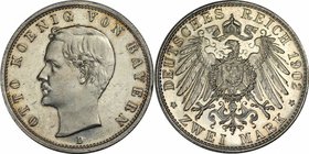 Deutsche Münzen und Medaillen ab 1871, REICHSSILBERMÜNZEN, Bayern, Otto (1886-1913). 2 Mark 1902 D, Silber. Jaeger 45. Polierte Platte, kl. Kratzer un...