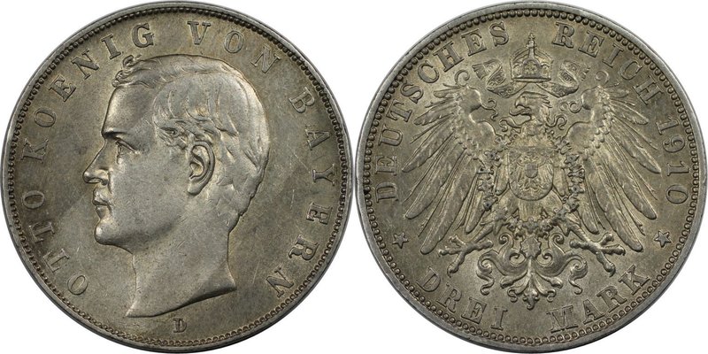 Deutsche Münzen und Medaillen ab 1871, REICHSSILBERMÜNZEN. Bayern. Otto (1886-19...