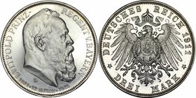 Deutsche Münzen und Medaillen ab 1871, REICHSSILBERMÜNZEN, Bayern. Prinzregent Luitpold (1886-1912). 3 Mark 1911 D, zum 90-jähr. Geb. m. Lebensdaten. ...