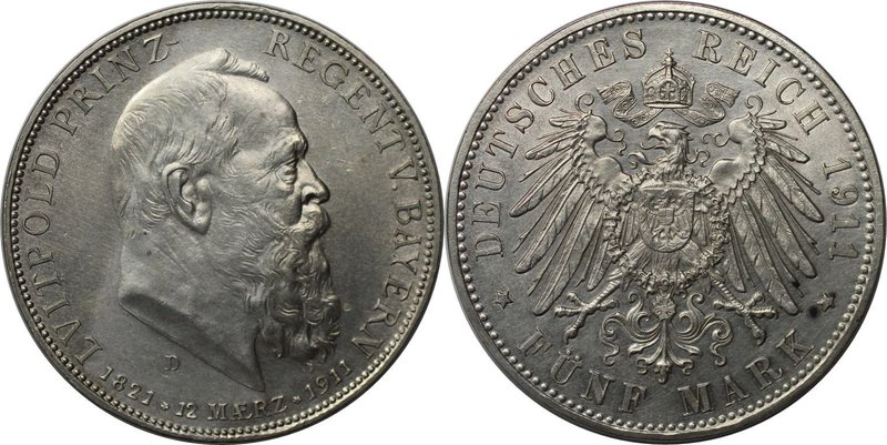 Deutsche Münzen und Medaillen ab 1871, REICHSSILBERMÜNZEN, Bayern. Prinzregent L...