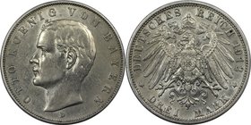 Deutsche Münzen und Medaillen ab 1871, REICHSSILBERMÜNZEN. Bayern. Otto (1886-1913). 3 Mark 1912 D, Silber. Jaeger 47. Vorzüglich