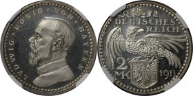 Deutsche Münzen und Medaillen ab 1871, REICHSSILBERMÜNZEN, Bayern, Ludwig III. (1913-1918), versilbertes Kupfer Muster 2 Mark 1913. Sch-51 / G1. Stark...