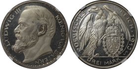 Deutsche Münzen und Medaillen ab 1871, REICHSSILBERMÜNZEN, Bayern, Ludwig III. (1913-1918), versilbertes Kupfer Proof Muster 3 Mark 1913. Sch-52 / G1....