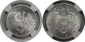 Deutsche Münzen und Medaillen ab 1871, REICHSSILBERMÜNZEN, Lübeck. 2 Mark 1901 A, Silber. Jaeger 80. NGC MS-63