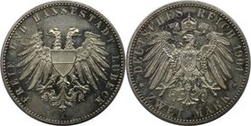 Deutsche Münzen und Medaillen ab 1871, REICHSSILBERMÜNZEN, Lübeck. 2 Mark 1901 A, Jaeger 80. Polierte Platte. Feine Patina. Auflage nur 250 Ex.
