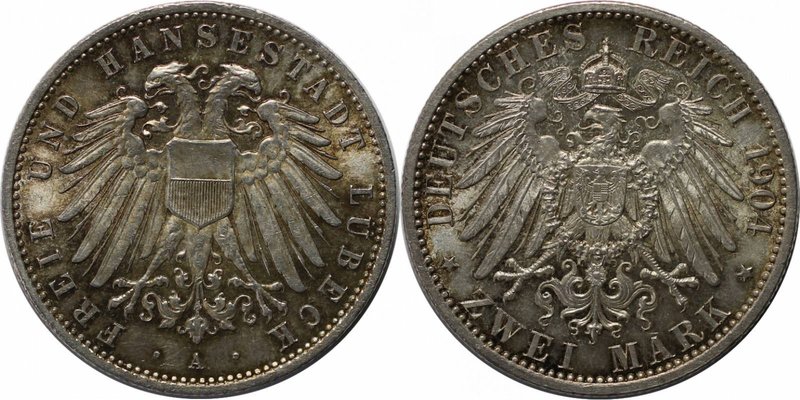 Deutsche Münzen und Medaillen ab 1871, REICHSSILBERMÜNZEN, Lübeck. 2 Mark 1904 A...