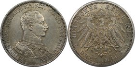 Deutsche Münzen und Medaillen ab 1871, REICHSSILBERMÜNZEN, Preußen. Wilhelm II. (1888-1918). 3 Mark 1914 A, Silber. Jaeger 113. Vorzüglich-Stempelglan...