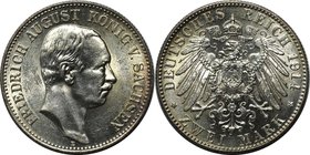 Deutsche Münzen und Medaillen ab 1871, REICHSSILBERMÜNZEN, Sachsen. Friedrich August III. (1904-1918). 2 Mark 1914 E, Silber. Jaeger 134. Stempelglanz...