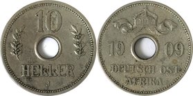 Deutsche Münzen und Medaillen ab 1871, DEUTSCHE KOLONIEN. Deutsch Ostafrika. 10 Heller 1909 J. Jaeger 719. Vorzüglich