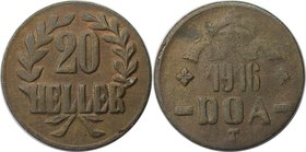 Deutsche Münzen und Medaillen ab 1871, DEUTSCHE KOLONIEN. DEUTSCH OSTAFRIKA DOA (Tabora). 20 Heller 1916 T, Jaeger 727. Sehr schön
