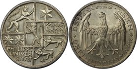 Deutsche Münzen und Medaillen ab 1871, WEIMARER REPUBLIK. Marburg University. 3 Reichsmark 1927 A, Silber. Jaeger 330. Vorzüglich-Stempelglanz. Flecke...