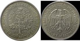 Deutsche Münzen und Medaillen ab 1871, WEIMARER REPUBLIK. Eichbaum. 5 Reichsmark 1929 A, Silber. KM 56, Jaeger 331, AKS 25. Vorzüglich