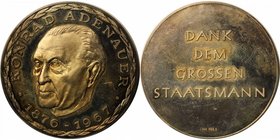 Deutsche Münzen und Medaillen ab 1945, BUNDESREPUBLIK DEUTSCHLAND. Konrad Adenauer. Medaille 1967, Silber. 1.6 OZ. Polierte Platte