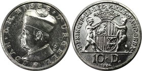 Europäische Münzen und Medaillen, Andorra. Joan D.M. Bisbe d'Urgell. 10 Diners 1984, Silber. 0.23 OZ. KM 17. Stempelglanz
