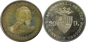 Europäische Münzen und Medaillen, Andorra. Braun Bär. 20 Diners 1984, Silber. 0.43 OZ. KM 22. Polierte Platte