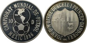 Europäische Münzen und Medaillen, Andorra. "1988 Weltmeisterschaft, Mexiko". 10 Diners 1986, Silber. 0.23 OZ. KM 34. Stempelglanz