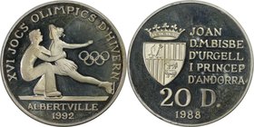 Europäische Münzen und Medaillen, Andorra. Olympia 1992 - Eistanz. 20 Diners 1988. Silber. 0.48 OZ. KM 47. Polierte Platte