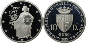 Europäische Münzen und Medaillen, Andorra. 40 Jahre Römische Verträge. 10 Diners 1997, Silber. 0.93 OZ. KM 130. Polierte Platte
