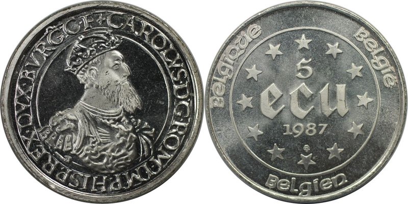 Europäische Münzen und Medaillen, Belgien / Belgium. Karl V. 5 Ecu 1987, Silber....