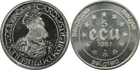 Europäische Münzen und Medaillen, Belgien / Belgium. Karl V. 5 Ecu 1987, Silber. KM 166. Stempelglanz