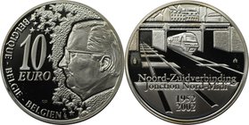 Europäische Münzen und Medaillen, Belgien / Belgium. 50 Jahre Eisenbahnverbindung durch Brüssel. 10 Euro 2002, Silber. KM 233. Polierte Platte