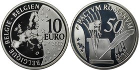 Europäische Münzen und Medaillen, Belgien / Belgium. 50 Jahre römische Verträge. 10 Euro 2007, Silber. KM 257. Polierte Platte, mit Plastik Box