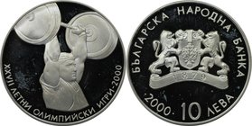 Europäische Münzen und Medaillen, Bulgarien / Bulgaria. XXVII. Olympische Sommerspiele 2000 in Sidney - Powerlifter. 10 Leva 2000, Silber. KM 251. Pol...