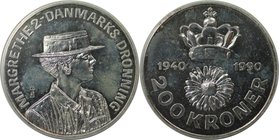 Europäische Münzen und Medaillen, Dänemark / Denmark. Margrethe II. 200 Kroner 1990, Silber. KM 872. Stempelglanz