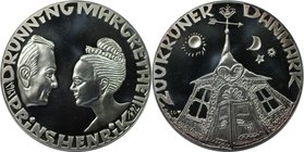 Europäische Münzen und Medaillen, Dänemark / Denmark. 25. Jahrestag - Hochzeit Prinz Henrik und Königin Margrethe II. 200 Kroner 1992. KM 876. Poliert...