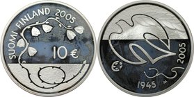 Europäische Münzen und Medaillen, Finnland / Finland. 60 Jahre Friede und Freiheit. 10 Euro 2005, Silber. KM 120. Polierte Platte, mit Plastik Box