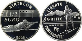 Europäische Münzen und Medaillen, Frankreich / France. Olympische Winterspiele 2006 in Turin - Biathlon. 1 1/2 Euro 2005, Silber. KM 1423. Polierte Pl...