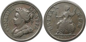 Europäische Münzen und Medaillen, Großbritannien / Vereinigtes Königreich / UK / United Kingdom. Anne (1702-1714). Farthing 1714, Kupfer. KM 537, Spin...
