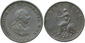 Europäische Münzen und Medaillen, Großbritannien / Vereinigtes Königreich / UK / United Kingdom. George III. (1760-1820). Farthing 1799, Kupfer. KM 64...