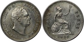 Europäische Münzen und Medaillen, Großbritannien / Vereinigtes Königreich / UK / United Kingdom. William IV. (1830-1837). 4 Pence 'Groat' 1836, Silber...