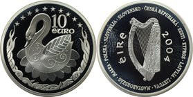 Europäische Münzen und Medaillen, Irland / Ireland. EU-Präsidentschaft und Erweiterung. 10 Euro 2004, Silber. KM 42. Polierte Platte, mit Plastik Box...