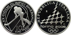 Europäische Münzen und Medaillen, Italien / Italy. XX. Olympische Winterspiele 2006 in Turin - Eishockey. 10 Euro 2005, Silber. Polierte Platte, mit P...